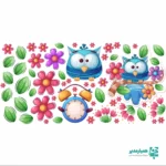 استیکر دیواری جغد و گل و ساعت (کد9)