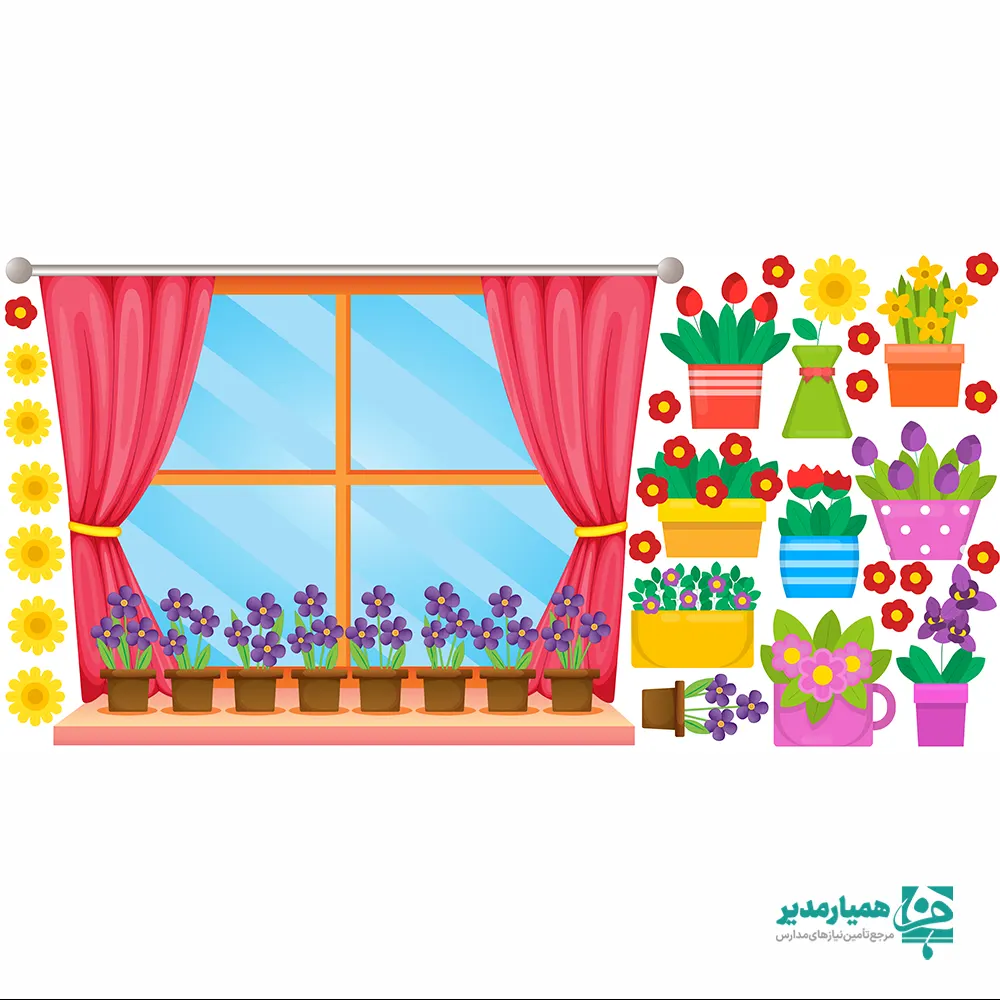 پنجره استیکر پنجره و گلدان (کد8) - Image 1