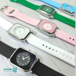ساعت مچی صفحه مربعی با بند سیلیکونی رنگی