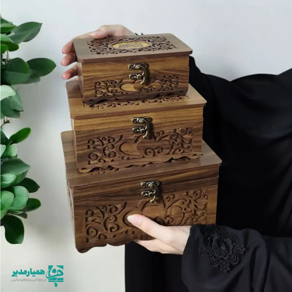 جعبه 3 تایی 5 باکس سه عددی مستطیل چوبی - Image 1