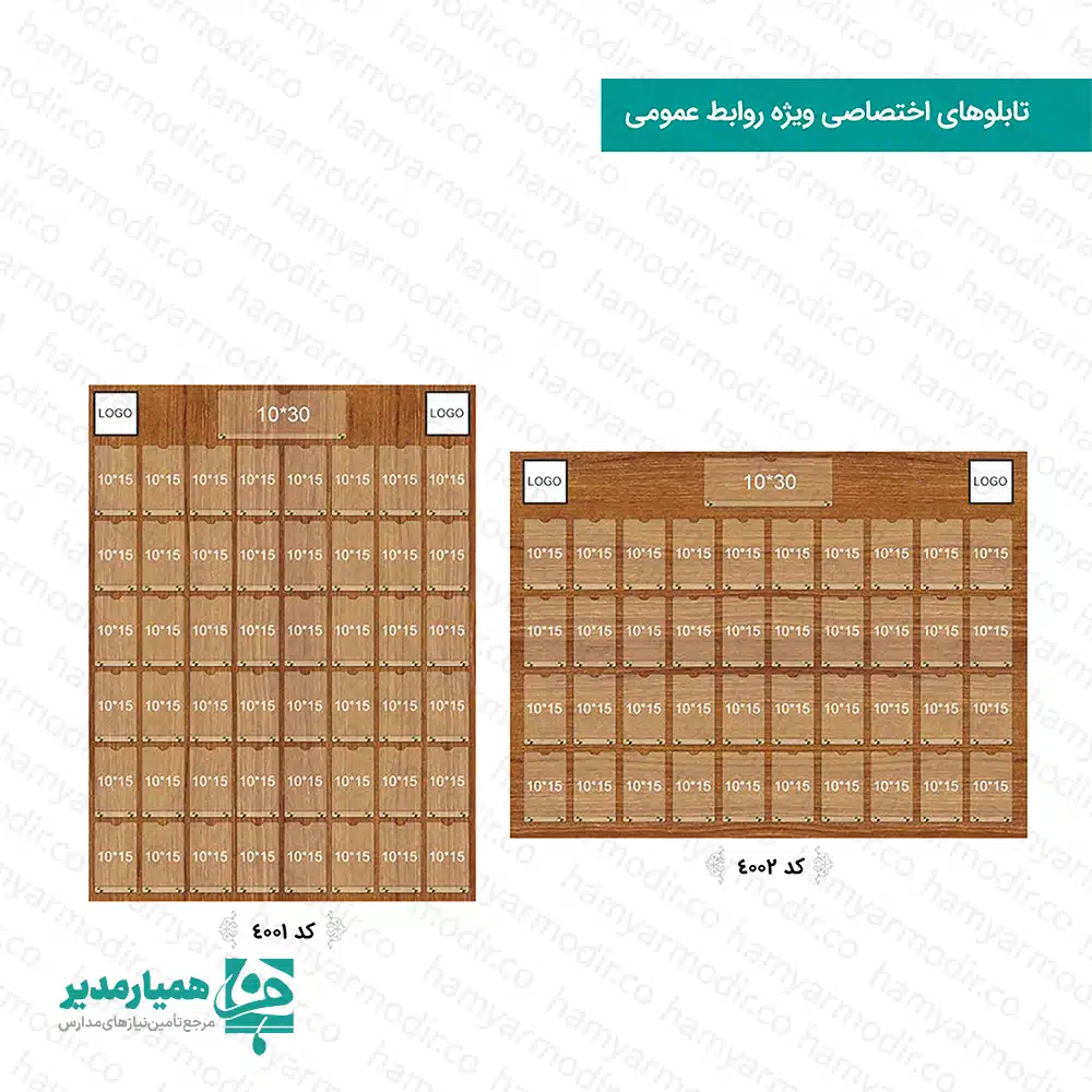 تابلوی اختصاصی روابط عمومی (سری معرفی کادر)؛ ویترینی حرفه‌ای برای نمایش سرمایه‌های انسانی مدرسه شما. این تابلو با ظرفیت ۴۰ تا ۴۸ جایگاه عکس (ابعاد ۱۰×۱۵)، از پلکسی‌گلاس تایوانی ضدزردی ساخته شده و دارای بخش اختصاصی برای لوگو و کتیبه عنوان است. ویژگی منحصر‌به‌فرد این محصول، خدمات گرافیکی موسسه کیمیا هنر است؛ ما عکس‌های ساده پرسنلی شما را به پرتره‌هایی جذاب و یکدست تبدیل کرده و آماده‌ی نصب به شما تحویل می‌دهیم. ابعاد ۱۲۰×۹۰ سانتی‌متر با نصب سریع و آسان.