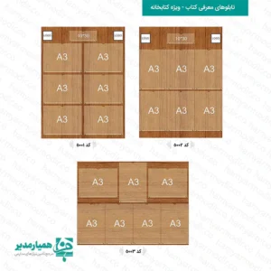تابلوهای اعلانات معرفی کتاب - ویژه کتابخانه(سری سفیر فرهنگی)؛ راهکاری مدرن برای احیای کتابخانه‌های مدرسه و جذب دانش‌آموزان به مطالعه. این تابلو با ۵ طرح متنوع و ظرفیت ۶ تا ۸ جایگاه مخصوص پوسترهای A3، از ترکیب ام‌دی‌اف طرح چوب و پلکسی و چوب ساخته شده است. سیستم تعویض سریع (Slide-In) به شما اجازه می‌دهد بدون نیاز به پونز و چسب، در کمتر از ۳ ثانیه پوستر کتاب‌های جدید را جایگزین کنید. مجهز به جایگاه اختصاصی لوگو و کتیبه عنوان برای شخصی‌سازی کامل.