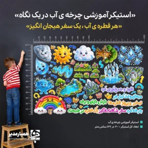 💧 استیکر آموزشی چرخه آب؛ سفر شگفت‌انگیز یک قطره در طبیعت استیکر آموزشی چرخه آب یکی از کاربردی‌ترین ابزارهای کمک‌آموزشی برای درس علوم است که مفاهیم پیچیده را به زبانی ساده، تصویری و کودکانه به دانش‌آموزان منتقل می‌کند. این استیکر با طراحی شاد و شخصیت‌های جذاب، مراحل مختلف چرخه آب را به‌صورت مرحله‌به‌مرحله نمایش می‌دهد تا یادگیری برای کودکان آسان‌تر و ماندگارتر شود. 🌦️ در این طرح، مفاهیمی مانند تبخیر و بخار آب، میعان و تشکیل ابر،بارش باران و برف، نفوذ آب به زمین و جمع‌آوری آب در رودخانه‌ها و دریاها با تصویرسازی جذاب و قابل فهم ارائه شده‌اند. همین ویژگی باعث می‌شود این محصول برای آموزش در مهدکودک، پیش‌دبستانی و پایه‌های اول تا چهارم دبستان بسیار مناسب باشد. ✨ ✅ ویژگی‌های برجسته محصول آموزش تصویری و ساده مفاهیم درس علوم برای کودکان 🧠 مناسب برای پایه سوم دبستان و سایر پایه‌های ابتدایی 🏫 طراحی کودکانه با رنگ‌های شاد و عناصر فانتزی 🎨 کمک به تقویت حافظه تصویری و یادگیری ماندگار 📖 مناسب برای فضاسازی کلاس درس، اتاق کودک و کتابخانه مدارس 🌈 قابل استفاده برای معلمان، مربیان مهد و والدین 👩‍🏫 🎯 کاربردهای آموزشی و دکوراتیو آموزش چرخه آب در کلاس علوم زیباسازی دیوار کلاس و فضای آموزشی جلب توجه کودکان به مفاهیم طبیعت و محیط‌زیست ایجاد محیطی شاد، آموزشی و انگیزه‌بخش برای یادگیری اگر به دنبال یک ابزار آموزشی هستید که هم زیبا باشد و هم کاربردی،استیکر چرخه آب انتخابی عالی برای مدارس و مراکز آموزشی است. این محصول، یادگیری علوم را برای کودکان به یک تجربه دیدنی و جذاب تبدیل می‌کند. 💙